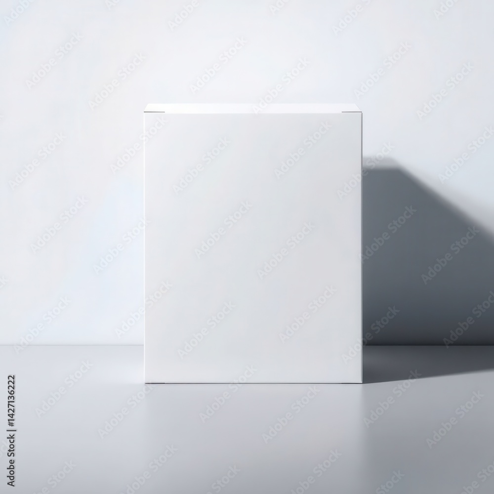 Poster minimalist white box in a bright, clean studio setting casting a soft shadow, showcasing simple eleg