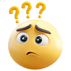 Puzzled Emoji: A close-up depiction of a confused emoji, his face etched with perplexity, questions marks floating above.