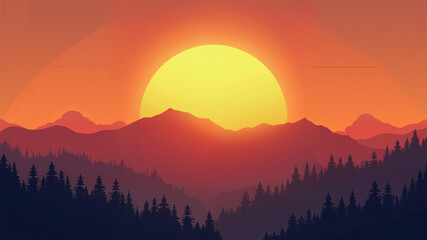 Fototapeta premium Stunning sunset over a mountain range.