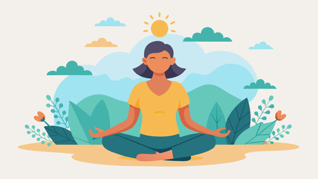 A person meditating in nature with the words SelfControl and Mindfulness displayed above them embodying the Stoic virtues of temperance and wisdom in. Vector illustration