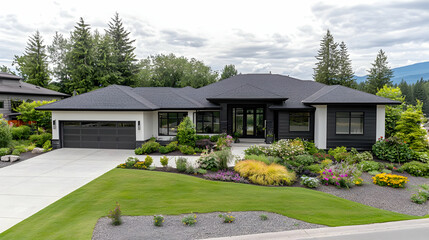 Modern House Exterior With Landscaping And Driveway