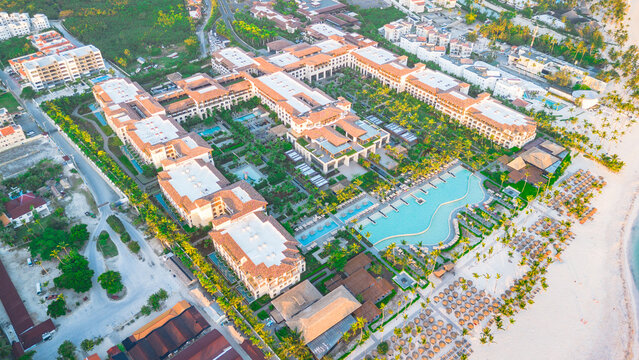 Aerial view of some resorts in Bavaro Beach in Punta Cana, Dominican Republic