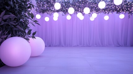 Elegant purple event space with lights and plants