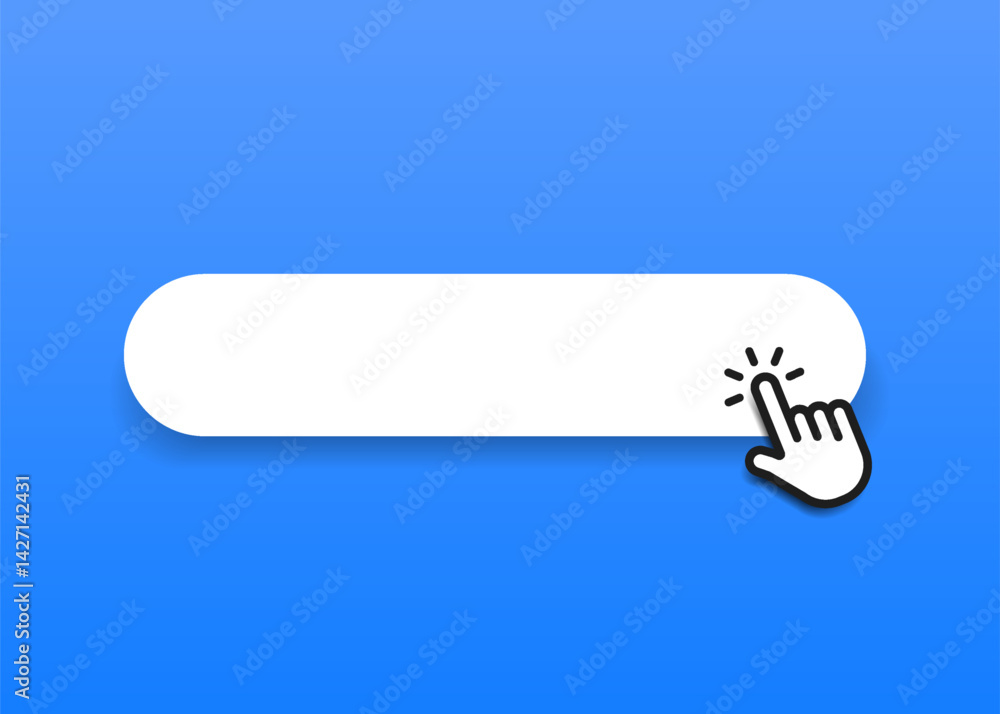 Fototapete Click here web buttons with hand cursor. Set of action button with arrow pointer. Click button. Modern action button mouse click symbol. Computer mouse click cursor or Hand pointer symbol.