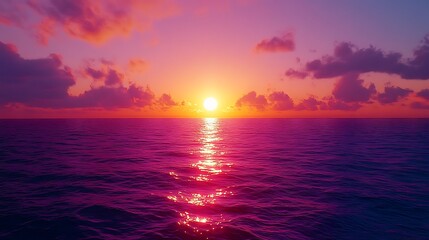 Obraz premium Vibrant sunset over a tranquil ocean.