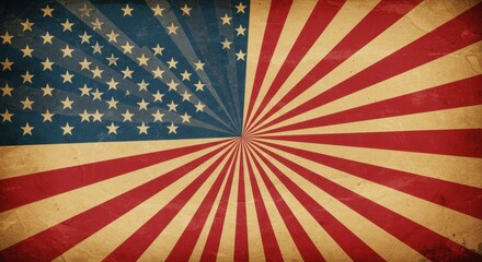 Grungy American Flag Rays Background