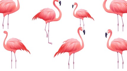 Obraz premium Flamingos Cartoon Vector Seamless Pattern for Textile Printing and Wallpaper Design