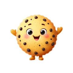 Joyful Cartoon Chocolate Chip Cookie Characterisolated, transparent background, clipart, cut out, no background