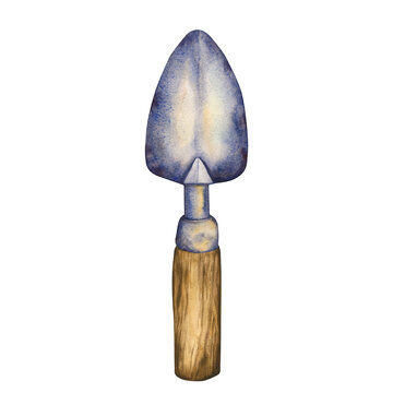 watercolor garden trowel with wooden handle clip art preview