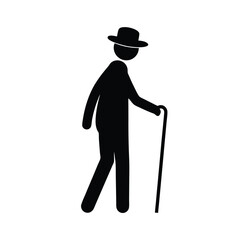 Old Man with Cane Icon - Black Silhouette