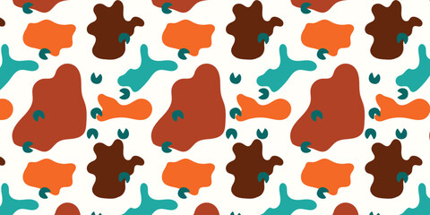 scatter seamless pattern with donkey footprints and abstract fluid shapes for textile, fabric, wrapping, and other. animal footprints background