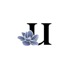 Letter U with bluish flower logo design, Vector