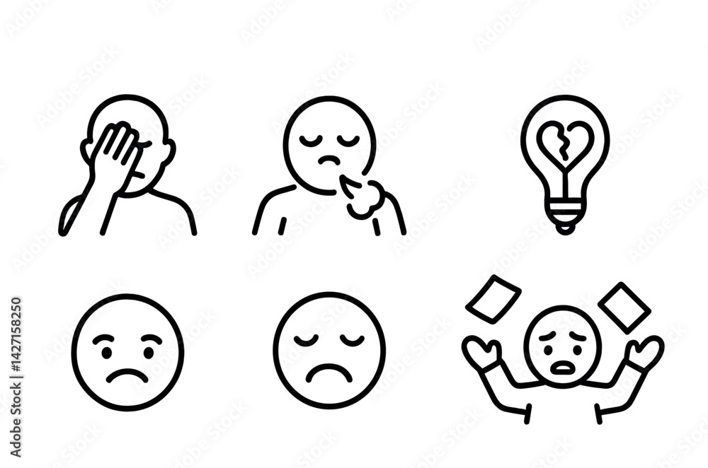 Poster emotion and expression outline icon set – expressive and minimalist symbols for communication, feeli