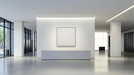 Modern Empty Office Lobby With Marble Reception Desk