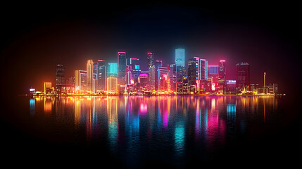 Fototapeta premium Vibrant Neon Cityscape at Night