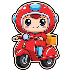 Obraz premium Cute cartoon delivery person on a red scooter