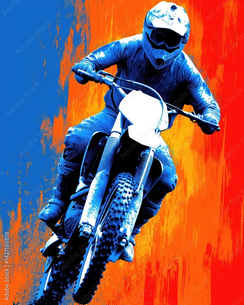 Aufkleber Biker in action on a vibrant background with solid colors and dynamic movement
