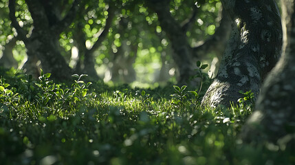 Fototapeta premium Forest Sunlight Through Lush Green Foliage