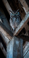 Wise Owl in Rustic Attic Nocturnal Majesty.