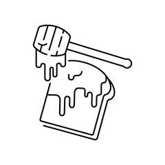 A simple black line drawing of honey being drizzled over a slice of toast with a honey dipper