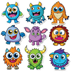 Cute cartoon monsters, various colors