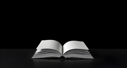 Floating Hardcover Opened Book with Blank Cover on Dark Background – Isolated Minimalist Mockup for Publishing, Design Templates, or Advertising