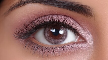 Obraz premium Highlighting a beautiful makeup trend focused on eye aesthetics with soft tones and bold lashes