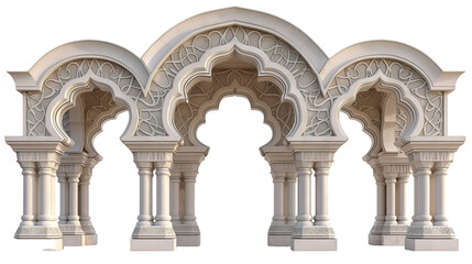 Fototapeta premium Islamic Triple Archway Ornate Stone Design, Detailed 3D Architecture Model.