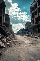 Wartorn City Street Desolation  Hope.