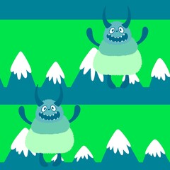 Winter monsters seamless Christmas yeti pattern for wrapping paper and fabrics