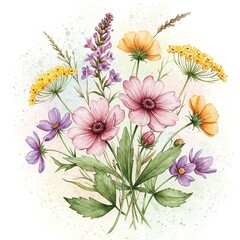 Obraz premium environment, fresh, winter, ornament, composition, garden, artistic, floral, beautiful, design, romantic, blossom, illustration, wild, watercolor, flower, art, nature, background, decorative, meadow,