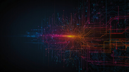 Obraz premium Abstract Colorful Circuit Board Design in Darkness
