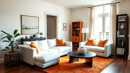 Fototapeta premium Modern Living Room with Warm Accents