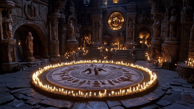 Behold cosmic balance The Book of Enoch expressed through symmetrical motifs inked on worn parchment each side a mirror of celestial order bathed in gentle candlelight
