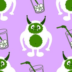 Winter monsters seamless Christmas yeti pattern for wrapping paper and fabrics