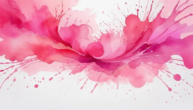 Abstract watercolor splash in shades of pink and red on a white background creating a floral shape