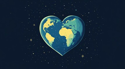 Fototapeta premium Heart-shaped Earth illustration floating in space with stars and cosmic background