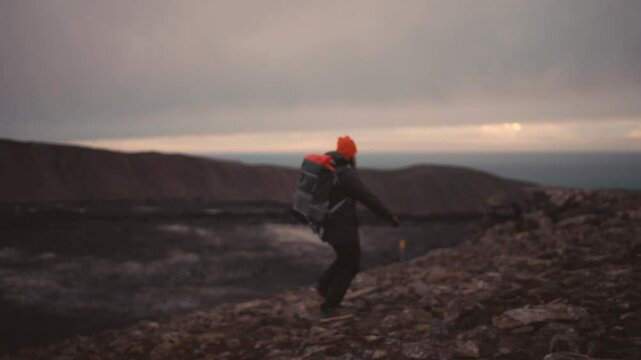 Man Walking Through Icelandic Nature 