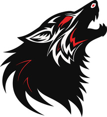 Obraz premium Title: Fierce Howling Wolf Head Vector Illustration with Tribal Accents and Red Eye Detail - Powerful Animal Design