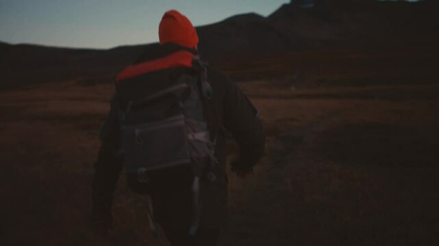 Man Walking Through Icelandic Nature 