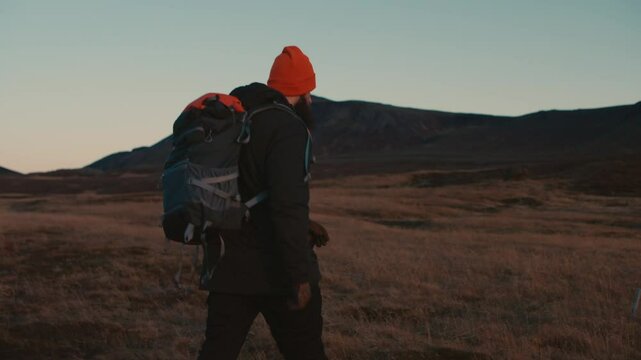 Man Walking Through Icelandic Nature 