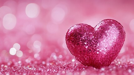 Obraz premium Pink Glitter Heart on Pink Glitter Background