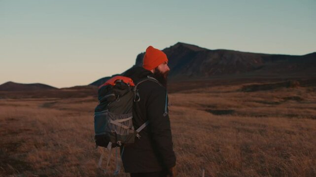 Man Walking Through Icelandic Nature 