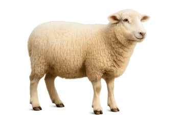 Fototapeta premium Sheep Standing on a White Background in a Calm and Serene Posture During Daylight