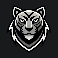 Obraz premium Fierce Tiger Face: Bold graphic of a majestic tiger, with intense gaze and strong facial features, ideal for sports team logos and other applications.