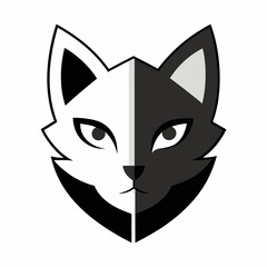 Fototapeta premium Fox head emblem: A minimalist design featuring a fox's head split into contrasting black and white halves, conveying a sense of balance and duality, suitable for a wide range of applications.