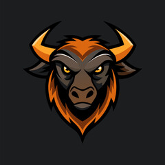 Fototapeta premium Angry Bull Mascot Logo: Fierce bull head logo design, perfect for a sports team, gaming clan or brand needing a strong, powerful image. 