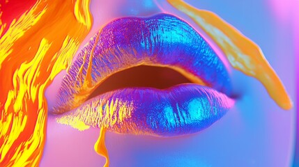 Vibrant lips adorned with bright colors create an artistic expression in a bold and imaginative design