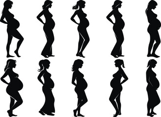 A set of pregnant lady silhouette vector illustration pregnant woman
