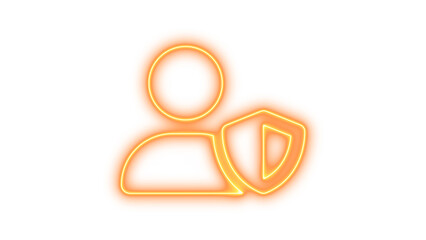 Neon user shield icon brown color glow with transparent background